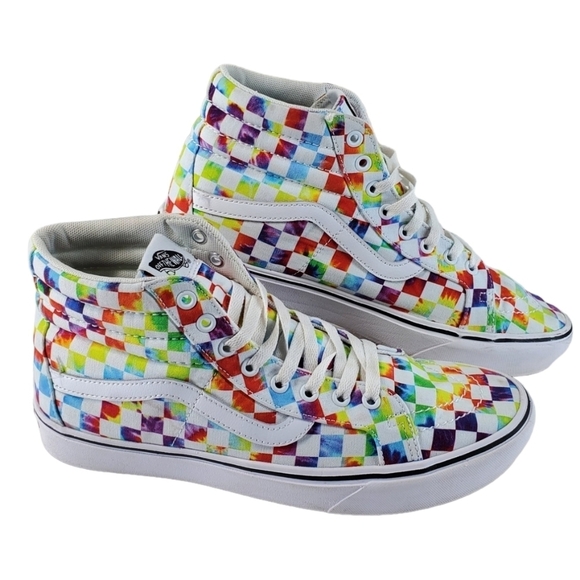 Vans Comfycush Sk8 Hi Sneaker Festival Shoe Rainbow Tie-Dye Checker Sz 10.5 12 - Picture 1 of 16